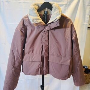 all in motion Mauve Puffer Jacket with Cream Sherpa Collar